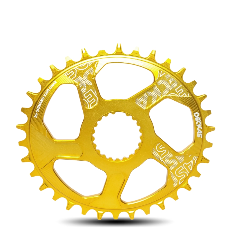 xr:d:DAFM_HhKEto:5896,j:7985300103915791540,t:24020718 Engranaje monoplato alum 34 dts deckas oval direct mount p/shim. Dorado - Imagen 1