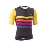 Indumentaria Pave – Remera jersey Flag – Talle XS negro con rayas amarillo, naranja, fucsia y azul