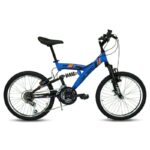 Bicicleta R20 MTB acero 18v Fire Bird Doble susp. F.V-Brake Azul, negro y naranja